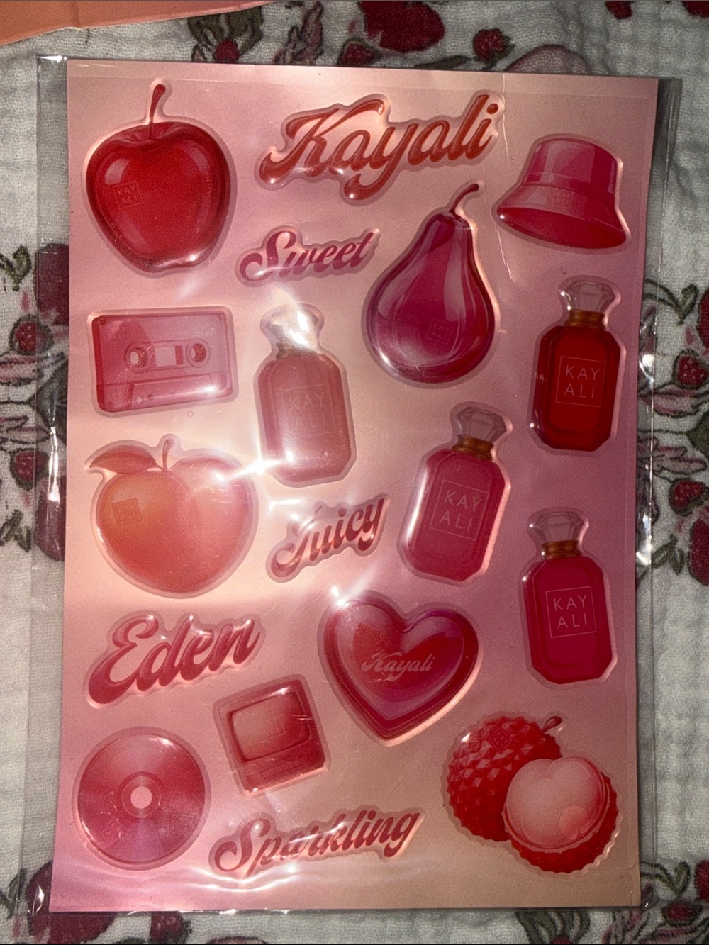 Kayali Pink Floral & Fruit Sticker Sheet - Picture 2 of 5